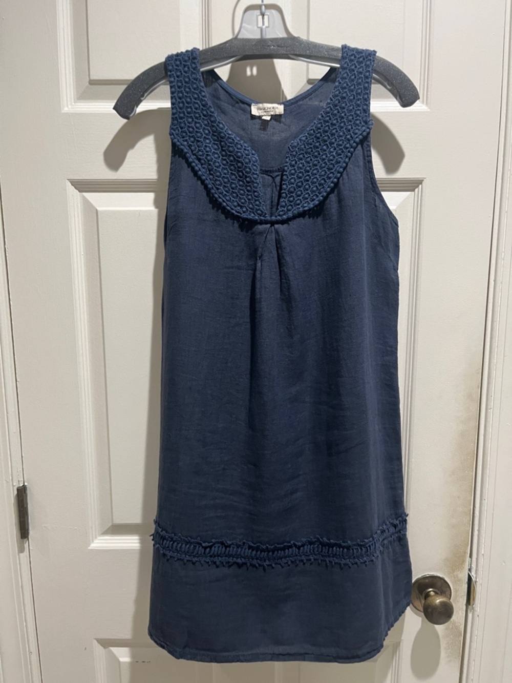 Via Signoria Blue Sleeveless Crochet Yoke Dress